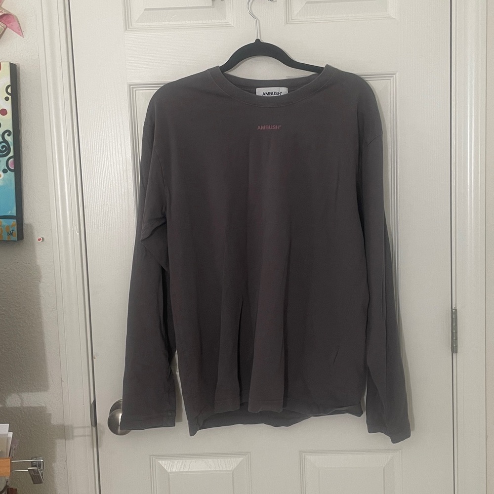 AMBUSH RARE Printed Logo Long Sleeve T-Shirt Grey and Pink Unisex Size 2 Medium